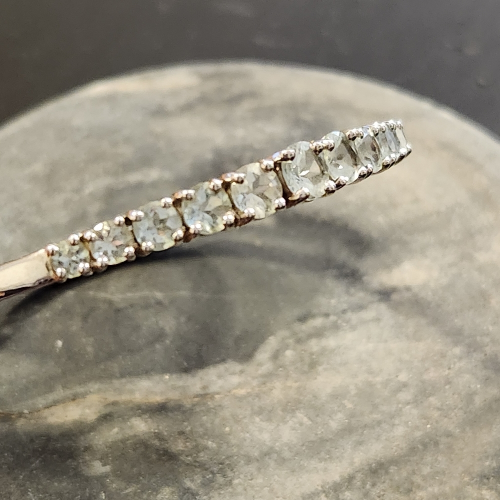 Vintage Aquamarine Sterling Silver Bangle Bracelet Size 7 - Picture 10 of 11
